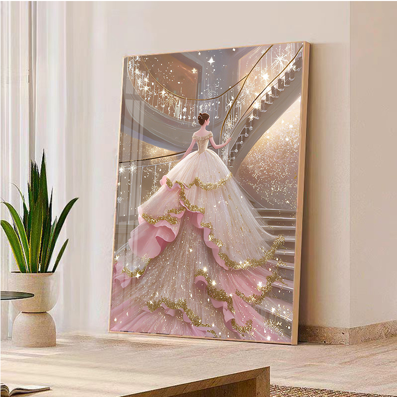 高级感水晶婚纱嫁衣钻石画，2025新款客厅手工贴钻画结婚十字绣带框，婚房装饰必备