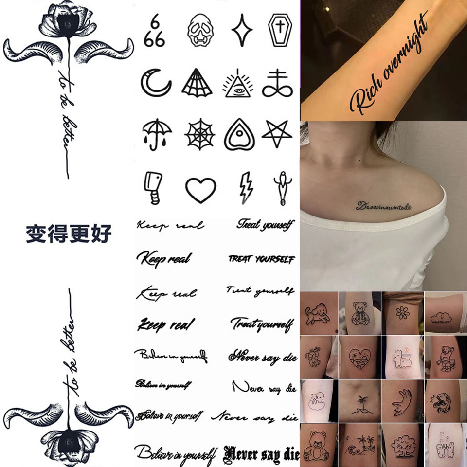 可洗掉英文花朵彩色纹身贴纸：防水ins风高级感胸前性感唯美时尚，美出新高度！✨