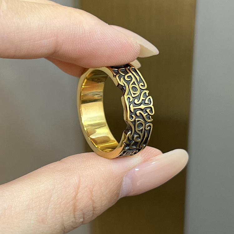 足金999复古黄金戒指！黑金饕餮设计太绝了！送男友礼物必入