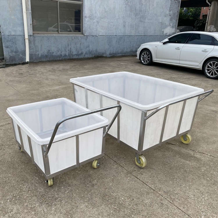加厚静音轮牛筋塑料水箱手推车，纺织染布酒店布草周转神器，高效省力的秘密武器！