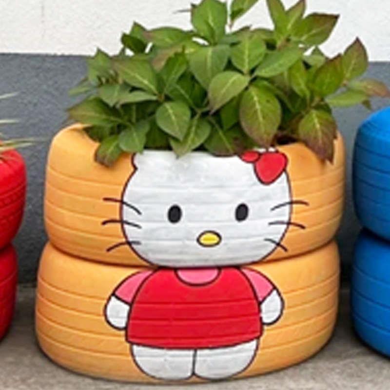 轮胎彩绘改造花坛，打造梦幻庭院花园！