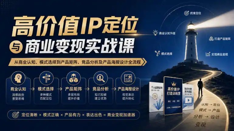 【无水印】高价值IP定位与商业变现实战课，从商业认知、模式选择到产品矩阵、竞品分析及产品海报设计全流程