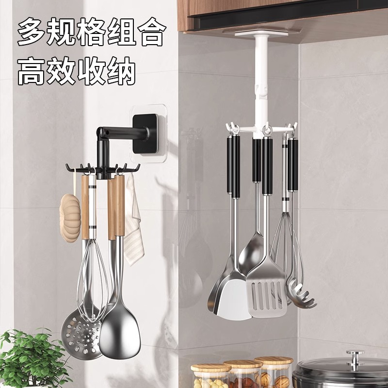 免打孔黑色厨房挂钩挂架：水槽边的收纳革命，勺子铲子也有家！