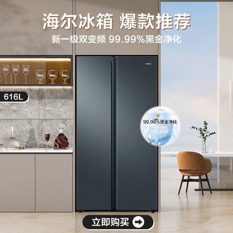 海尔616L双开对开门冰箱：大容量节能新宠，让生活更轻松！❄️