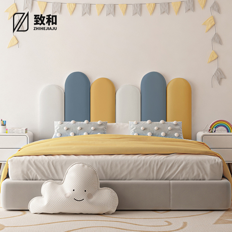 榻榻米软包墙围儿童房：科技布床头板靠背软包防撞墙贴护墙挡板订制，守护孩子的每一刻