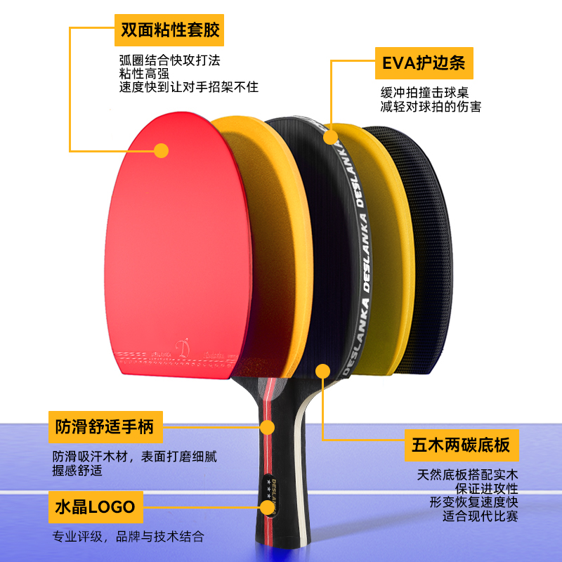 帝斯蓝卡乒乓球拍五星初学者双拍套装：孩子的小球桌大梦想！