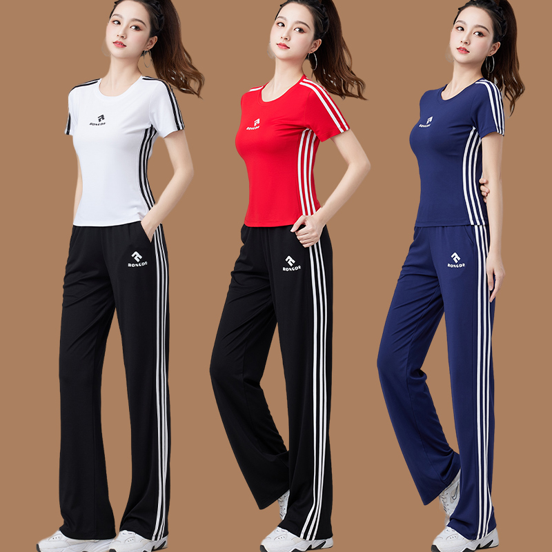 新款广场舞服装运动套装：时尚百搭，纯色短袖上衣+休闲显瘦直筒裤，轻松驾驭百变风格！