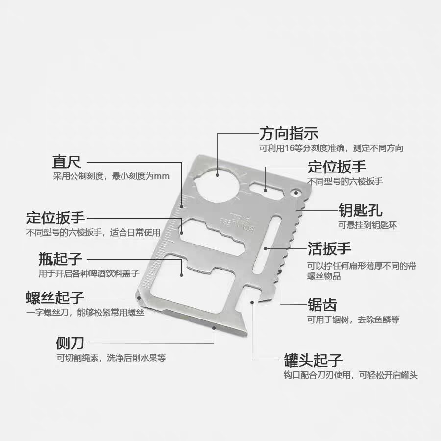 户外便携军卡刀：野外生存神器，救生卡+多功能随身金属迷你露营工具
