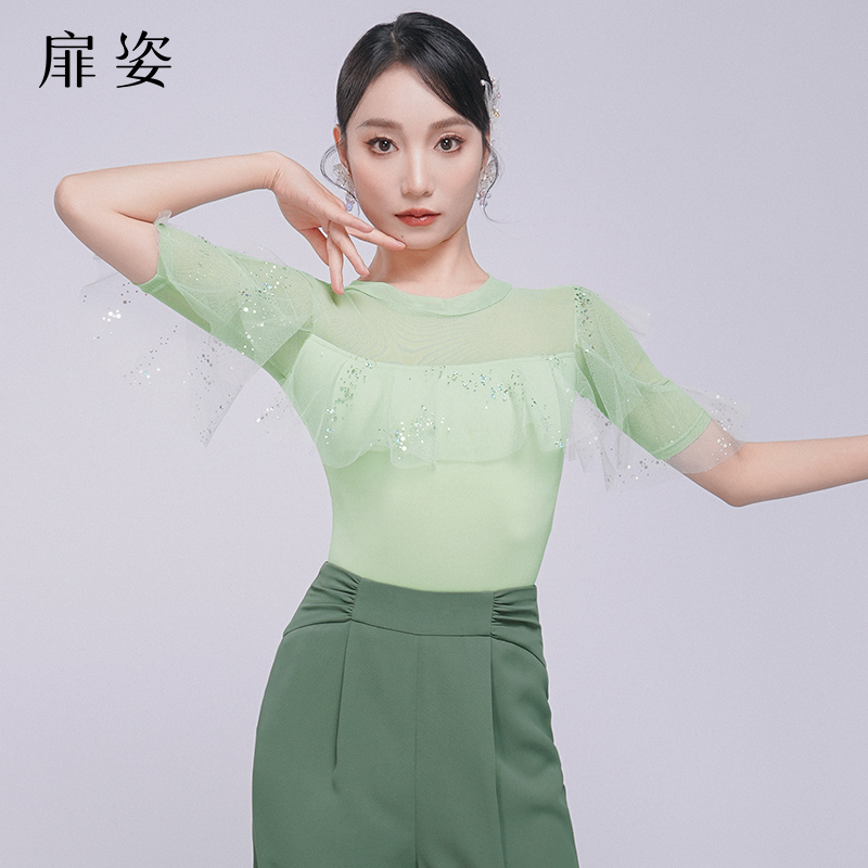男舞者必入！摩登舞上衣短袖长袖练功服，跳舞不卡汗还超显瘦