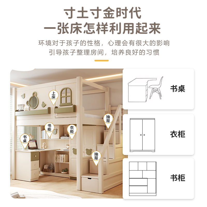可定制全实木儿童双层上下铺树屋高低子母床高护栏城堡滑梯床：孩子梦想中的梦幻乐园！