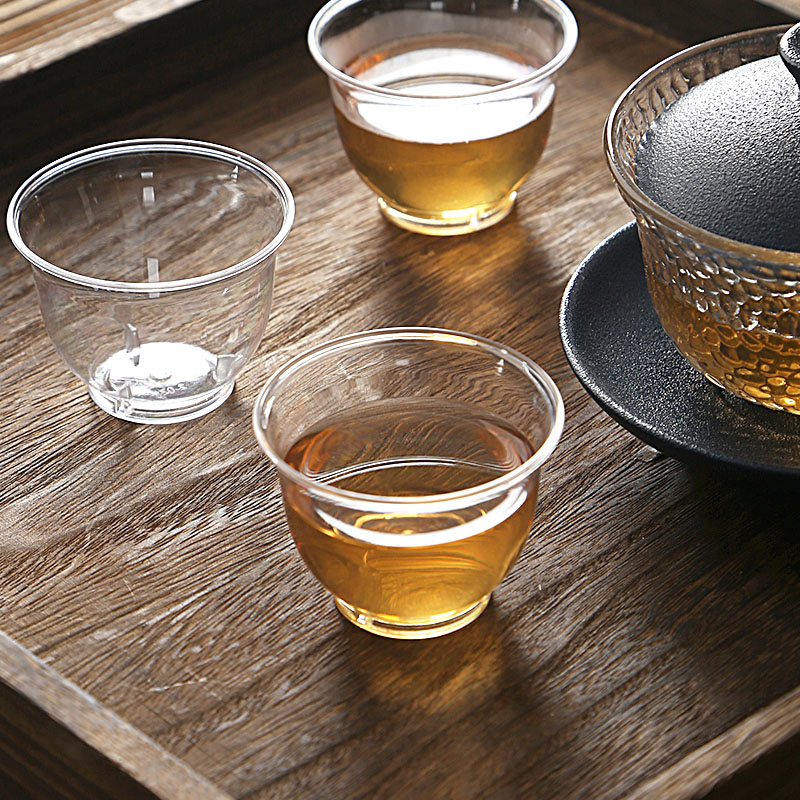 功夫茶杯一次性杯子：航空水晶硬质透明加厚耐高温塑杯，白酒杯品茗杯新选择！