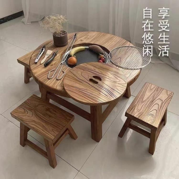 新中式老榆木茶桌组合：宋式美学与侘寂风的完美邂逅，打造禅意办公室