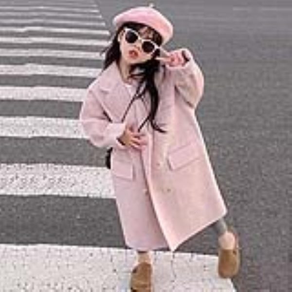 2024韩版女童秋装新款粉色加厚呢大衣，洋气中长款毛呢外套潮爆了！