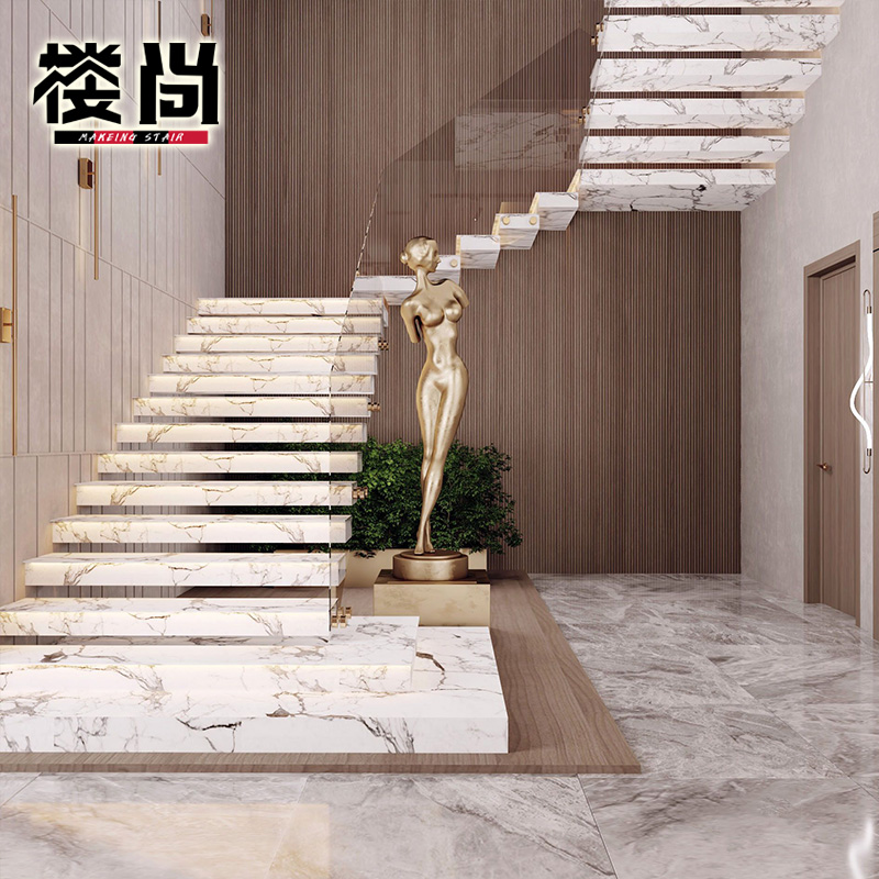 悬浮楼梯钢木岩板定制轻奢玻璃双跑自建房复式别墅整体阁楼室内设计攻略