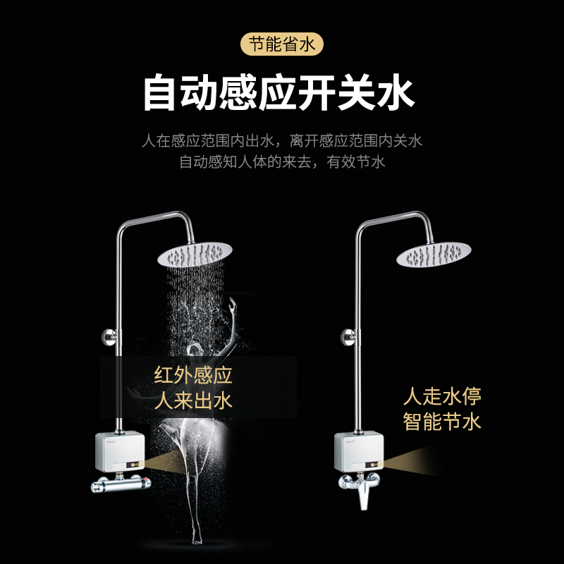 明装全自动感应淋浴器：大众浴池澡堂节水神器，智能顶喷花洒新体验！