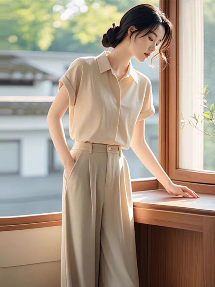 2025新款冷淡系高级感干练气质时尚职业衬衫裤子两件套装女装春季，职场女性的必备战袍！