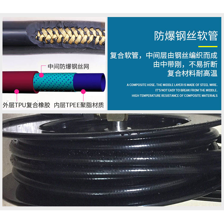 厨房高压洗地龙头冲地水管，商用黑色单孔冲洗喷枪挂壁自动回收软管，清洁神器了解一下！