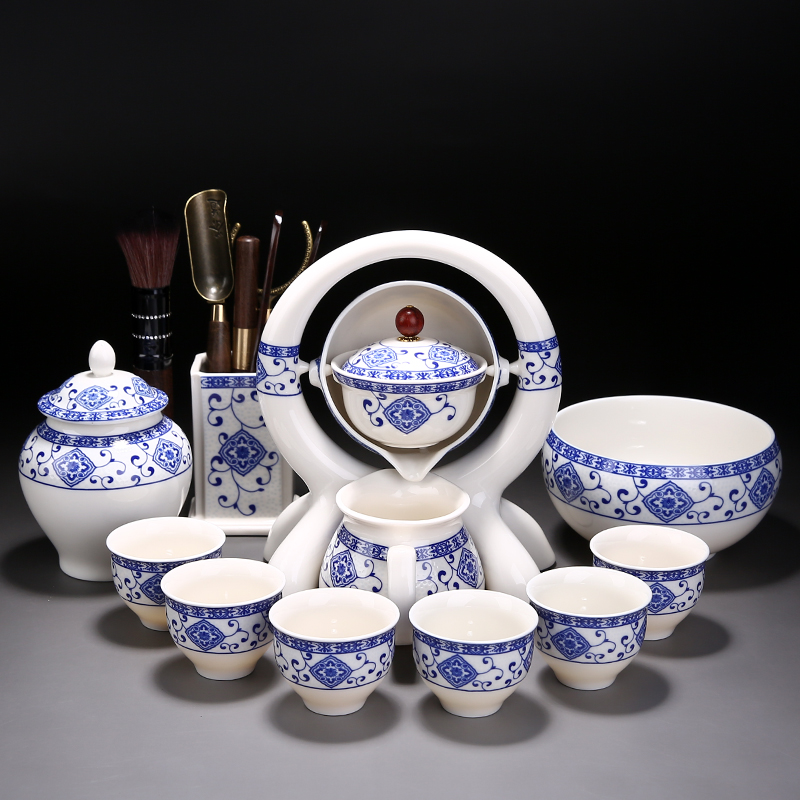 功夫茶具复古青花瓷，懒人必备自动冲茶神器，送礼自用两相宜!