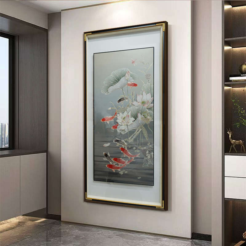 入户玄关铜雕装饰画：荷花九鱼，九鱼送福，高端客厅画的艺术魅力