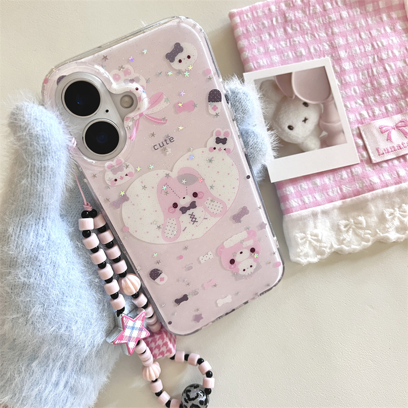粉色可爱兔子iPhone 16 Pro/15 Pro Max保护套，萌力全开，防摔又时尚！