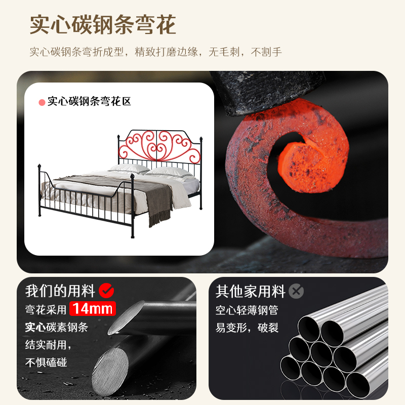 法式铁艺床架：复古静音双人床，1.5米单人床的奢华享受！