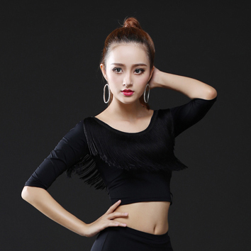 高端舞衣女修身舞蹈服：国际摩登舞练功服黑色华尔兹舞上衣，优雅与专业的完美融合！