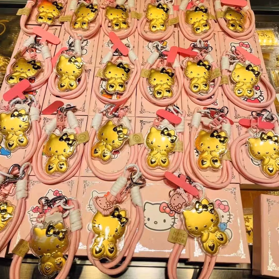 足金999甜心糖果挂件HelloKitty猫粉黄金手机链绳，甜蜜送礼新选择✨