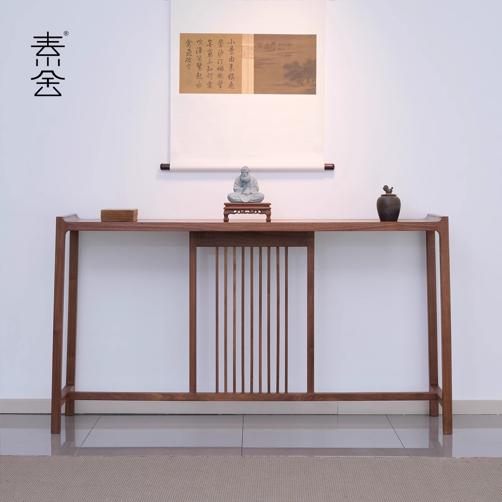 北美黑胡桃木玄关桌太绝了！新中式+北欧风直接封神！这颜值谁顶得住啊
