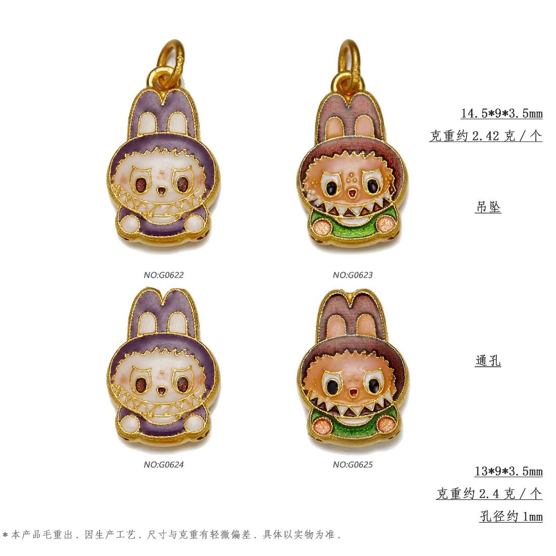 足金999纯金黄金拉布布烧蓝烧蓝珐琅彩转运珠手串隔珠小提溜吊坠：传统工艺与现代设计的完美碰撞