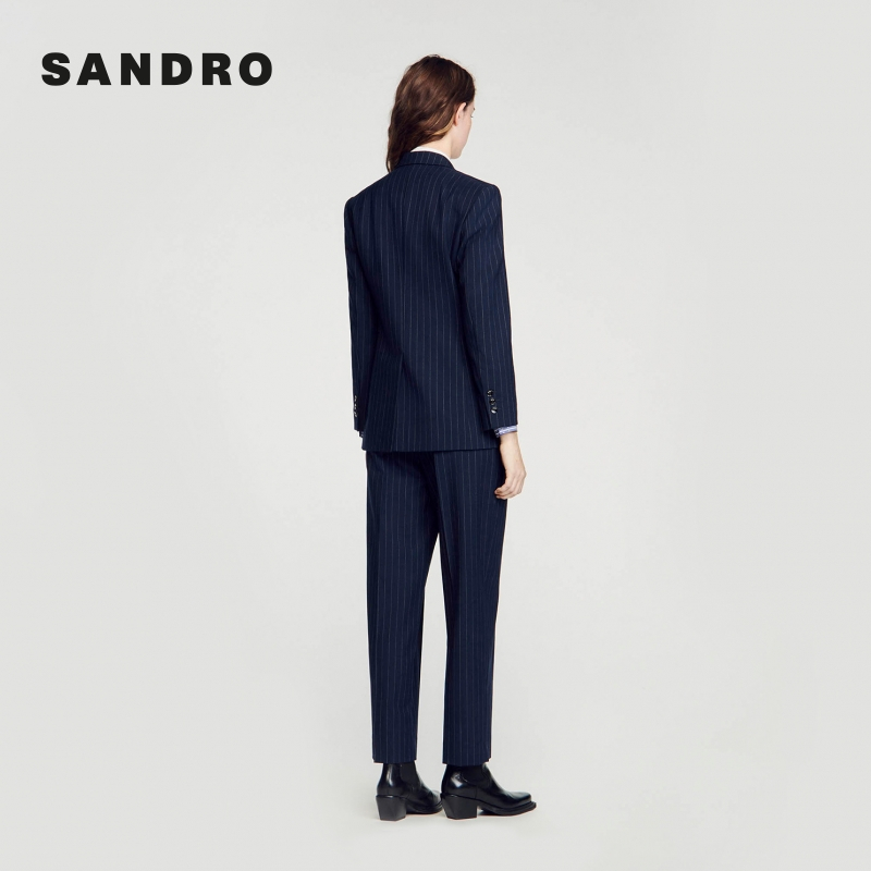 SANDRO Outlets女装法式条纹黑色西装外套，通勤必备，彰显高级感！✨