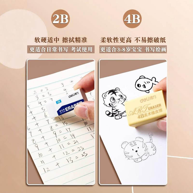 得力4B橡皮擦：专为小学生设计的无屑不留痕神器，安全无毒的绘画好帮手！