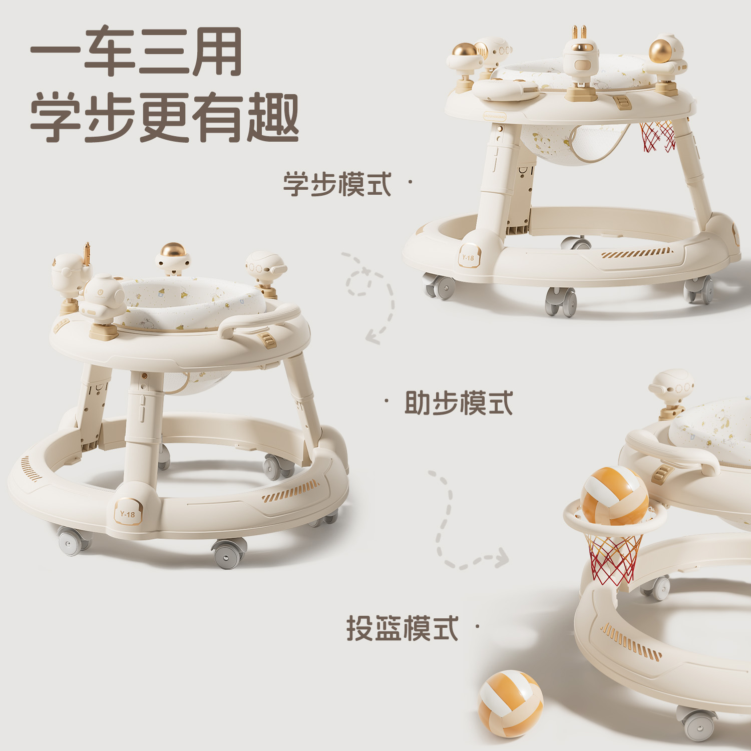 2023新款学步车：防O型腿防侧翻，6到18个月宝宝必备多功能学行起步车！