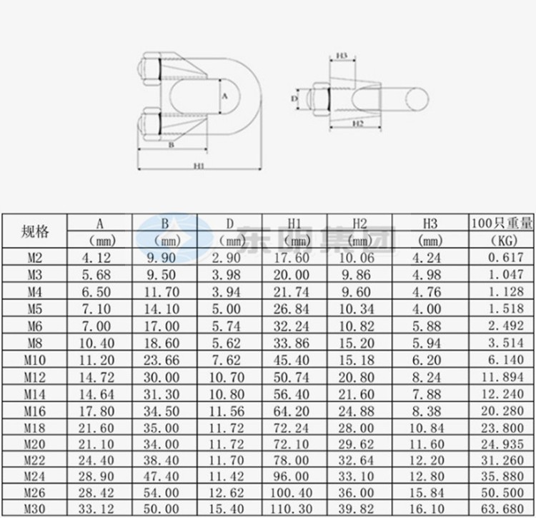 316不锈钢钢丝绳夹头卡扣U型卡头索具配件M6：安全与耐用的完美结合！