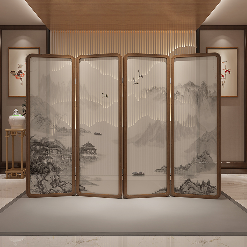新中式屏风隔断：客厅、办公茶室的山水画卷，如何定制你的入户风景?