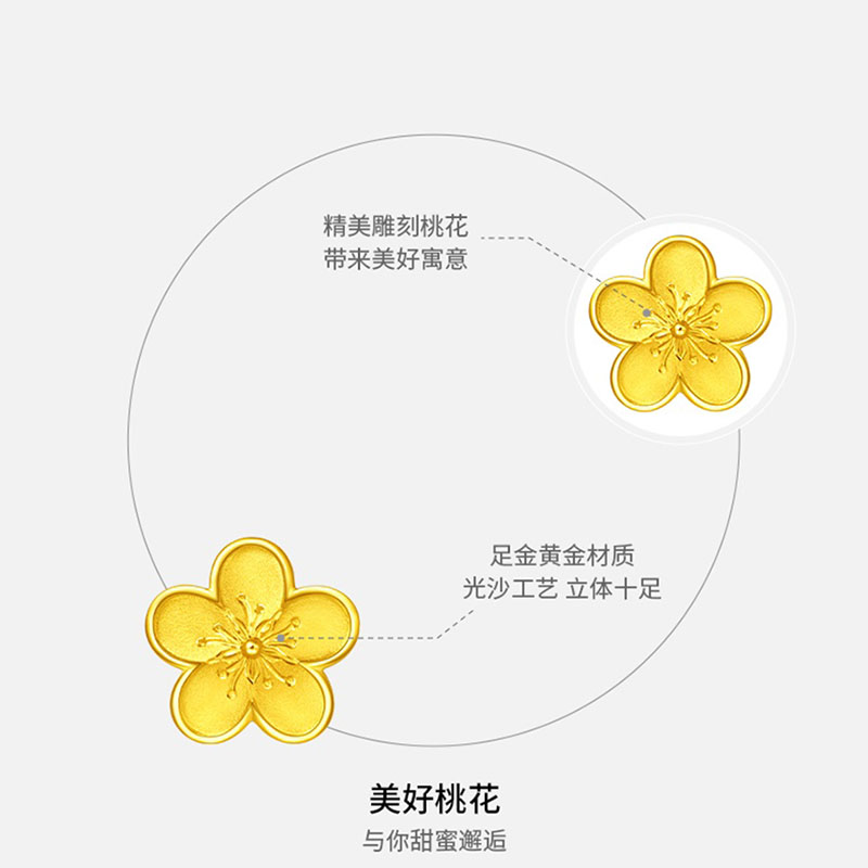 足金纯金3D硬金空心转运珠心形屁桃弹力绳手串，送给她的心动之选✨