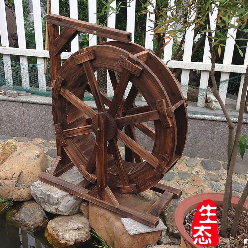 幼儿园户外水车赶海防腐木景观研学：碳化木龙骨脚踩脚踏手摇小水车，孩子们的自然乐园！