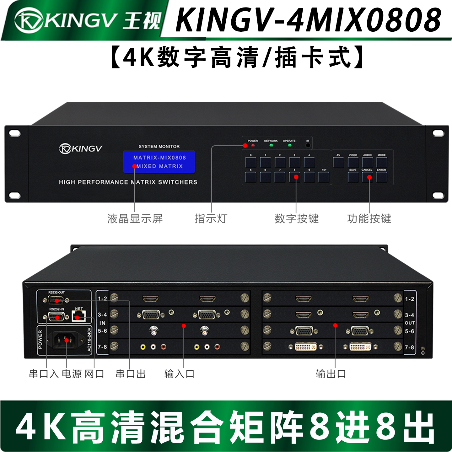 高清混合矩阵8路8出主机：一机搞定所有信号源，家庭影院升级必备神器！