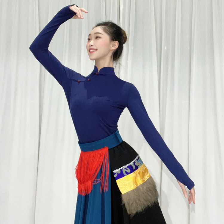 阁藏族演出服上衣练功服：舞动民族风情，修身短袖V领新风尚