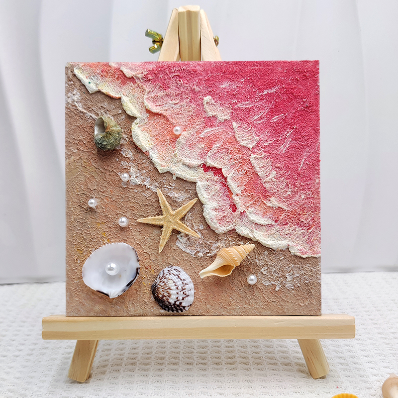 石英砂立体沙海滩贝壳肌理画DIY：解锁创意艺术新玩法，团建油画摆件必备神器！