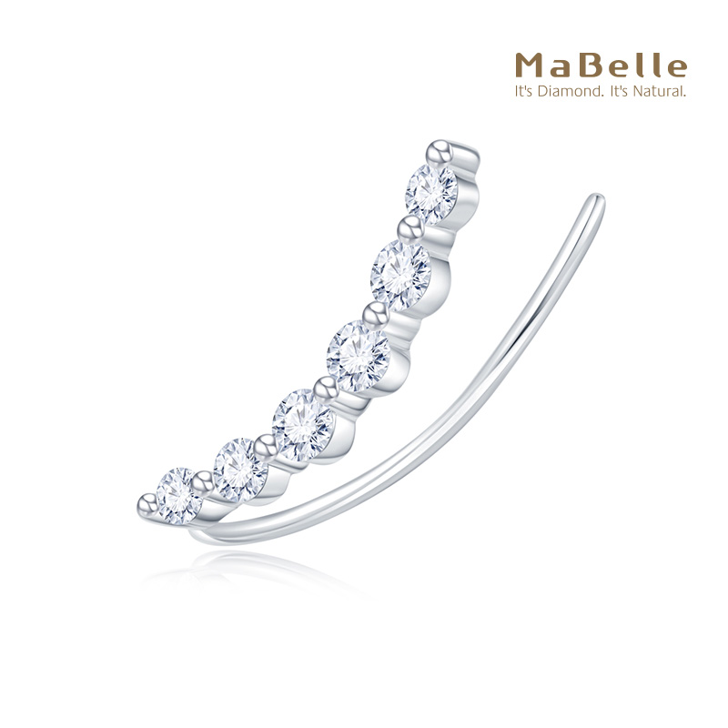 MaBelle/玛贝尔18K白金/玫瑰金 月牙形直排耳勾式钻石单边耳钉：璀璨夺目，优雅之选！