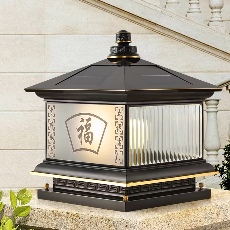 户外神器！全铜太阳能柱头灯，别墅庭院必备，防水防锈超耐用
