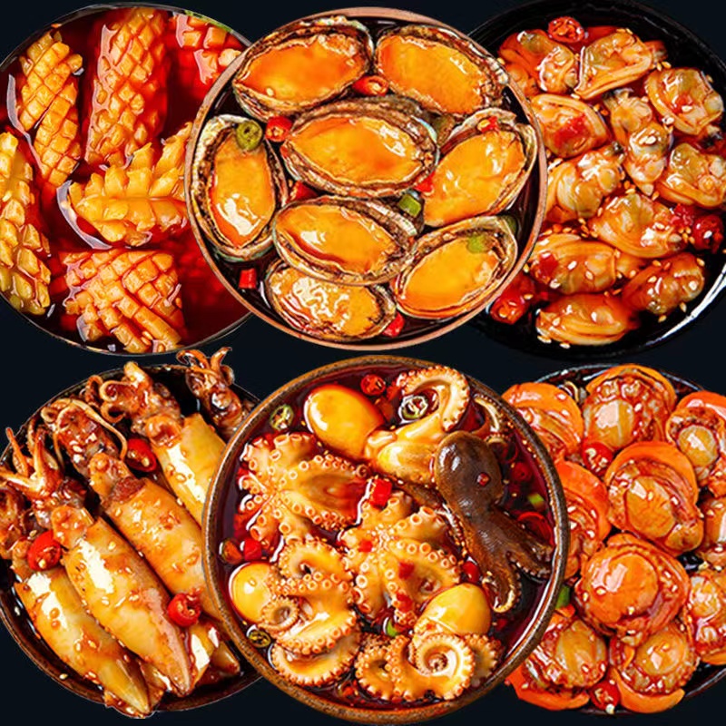 麻辣小海鲜捞汁香辣爆头八爪鱼罐头，网红零食新宠，下酒必备