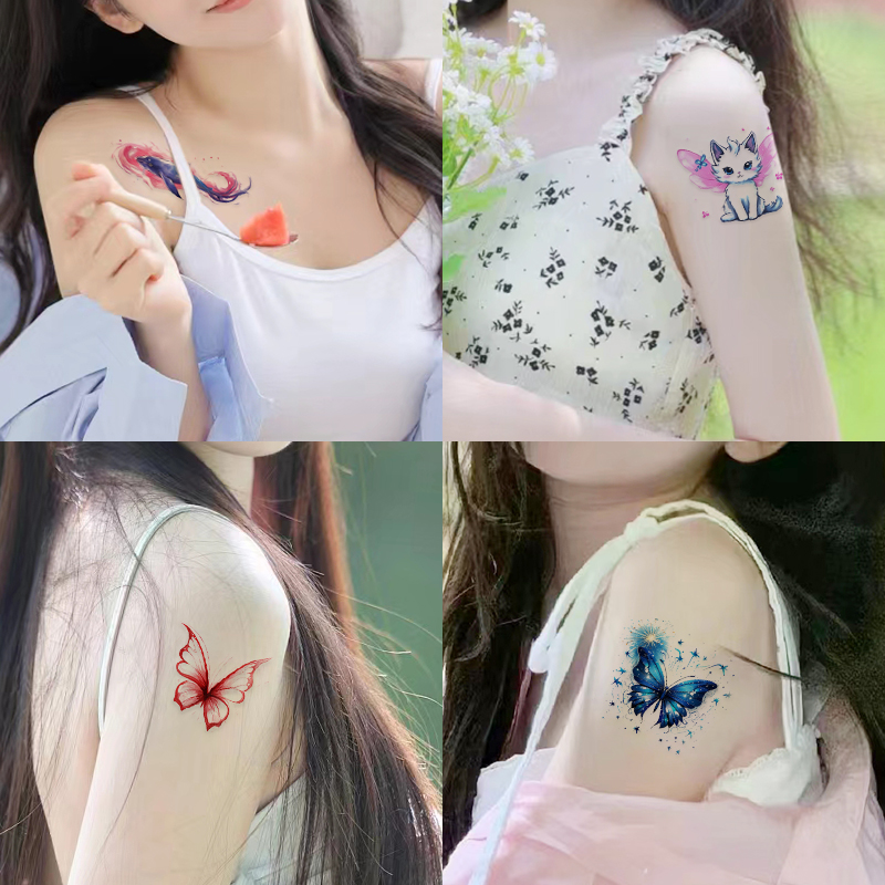 次元粉蝶彩色蝴蝶音乐节纹身贴纸，韩素希少女锁骨腰联名款，28款任你挑！✨