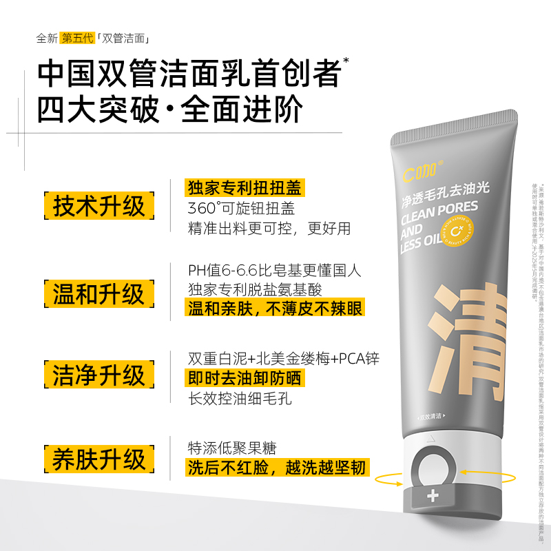 温和男女C控油咖洗卸学生洁面乳双管洗面奶 氨基酸白泥清洁 合一 | 你的肌肤救星来了！