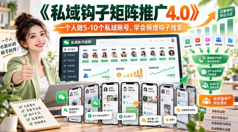【无水印】《私域钩子矩阵推广4.0》一个人做5-10个私域账号，学会预埋钩子线索！