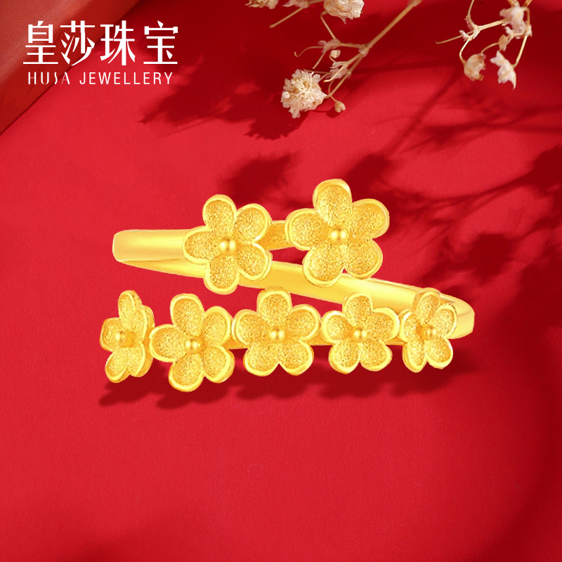 世嘉珠宝黄金戒指：活口珍珠花丝戒指，999足金婚嫁礼物新选择！