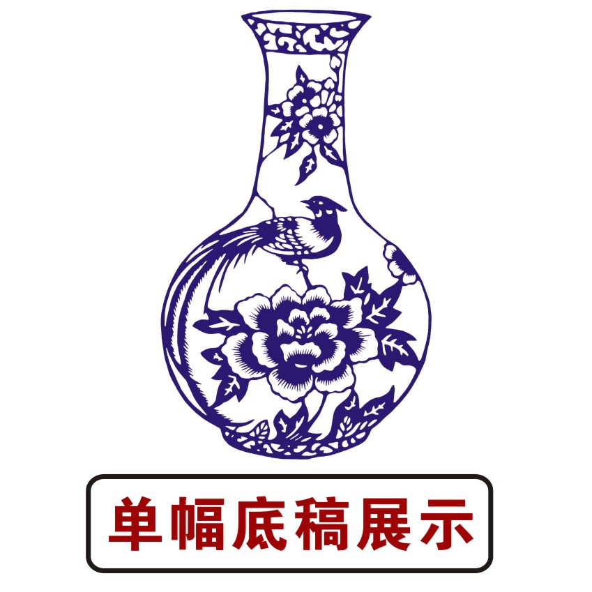 青花瓷花瓶剪纸图案底稿：12张高清中国风纯手工刻纸图样电子版素材，传承非遗之美