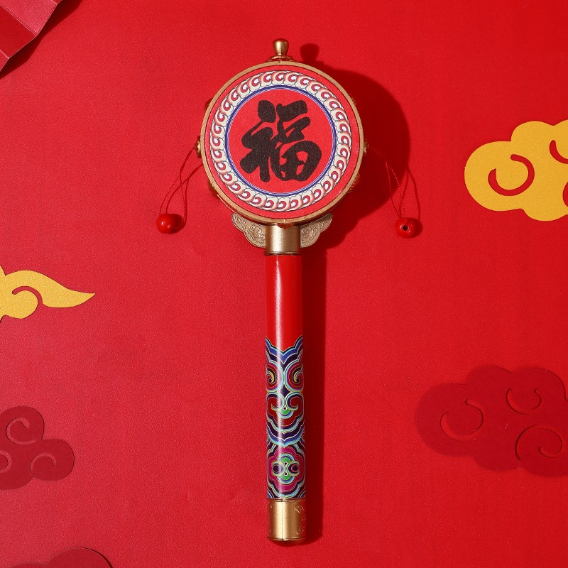 复古萌宝必备！大号红色拔手柄小鼓宝宝拨浪鼓，让宝宝乐不停