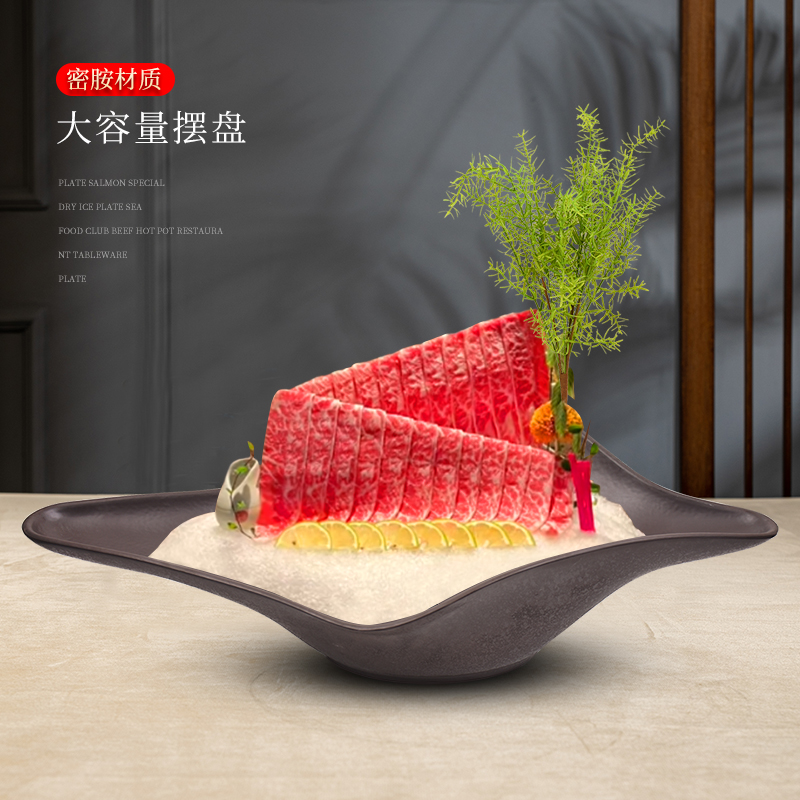 高端刺身盘大三文鱼摆盘盘子：海鲜盛宴必备神器，干冰创意餐具新玩法！✨️