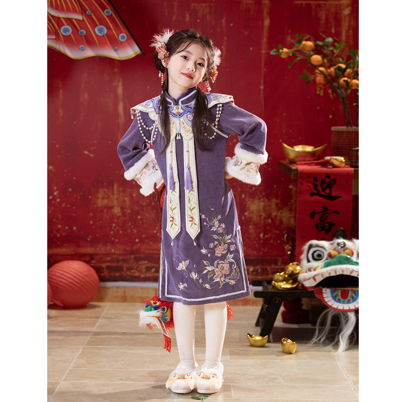 2024冬季新中式高端国风女童旗袍连衣裙，传承经典，温暖过新年！